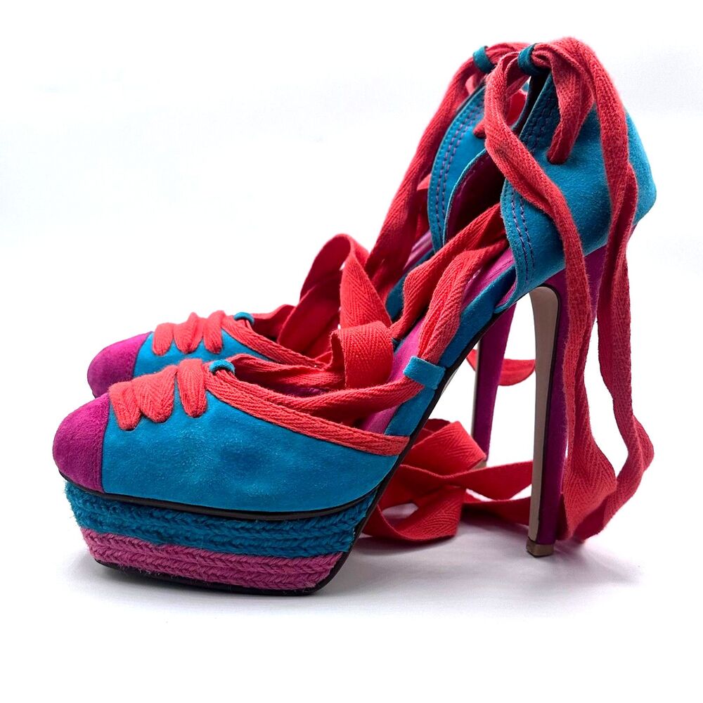 Jeffrey Campbell Quality in Shoes Suede Lace-Up Platform Heels Women's Size 8.5